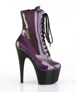 Pleaser Direct Larger Size Shoes Adore 1020SHG Purple & Olive Hologram Boots