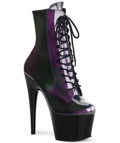 Pleaser Direct Larger Size Shoes Adore 1020SHG Purple & Olive Hologram Boots