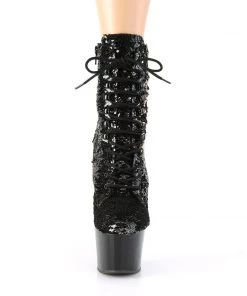 Pleaser Direct Adore 1020SQ Black & Gold Sequinned Ankle Boots Larger Size Shoes