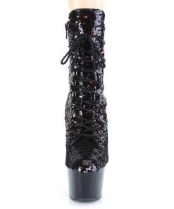 Pleaser Direct Larger Size Shoes Adore 1020SQ Black & Red Sequinned Ankle Boots