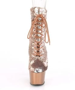 Pleaser Direct Adore 1020SQ Rose Gold Sequinned Ankle Boots