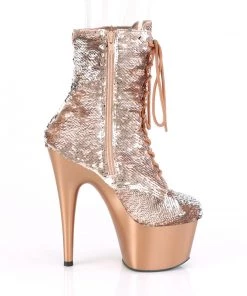 Pleaser Direct Adore 1020SQ Rose Gold Sequinned Ankle Boots