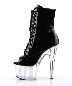 Pleaser Direct Adore 1021 Black Patent & Clear Peep Toe Boots 7 Pleaser Direct Adore 1021 Black Patent & Clear Peep Toe Boots