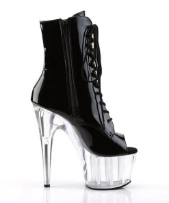 Pleaser Direct Adore 1021 Black Patent & Clear Peep Toe Boots 9 Pleaser Direct Adore 1021 Black Patent & Clear Peep Toe Boots