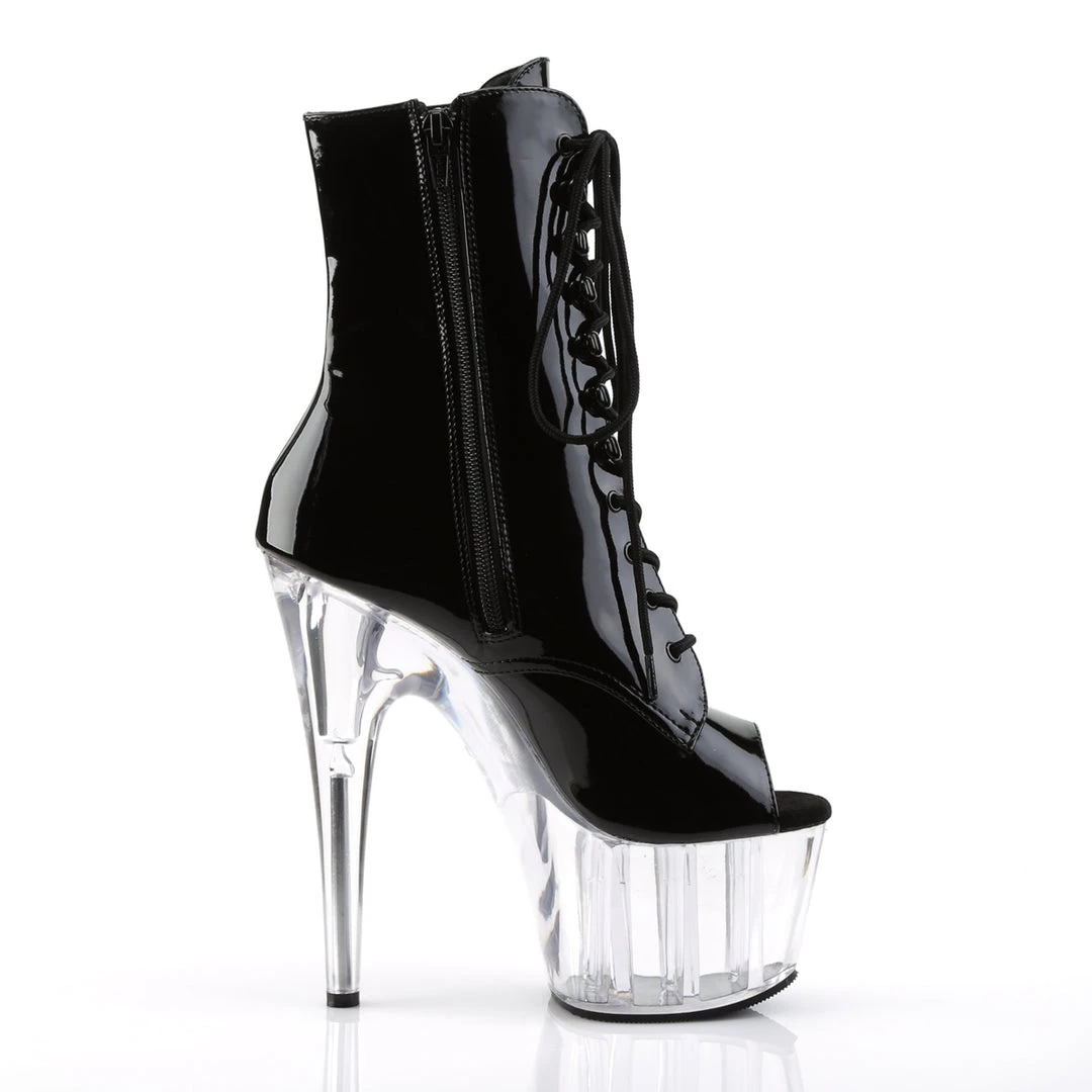Pleaser Direct Adore 1021 Black Patent & Clear Peep Toe Boots 5 Pleaser Direct Adore 1021 Black Patent & Clear Peep Toe Boots