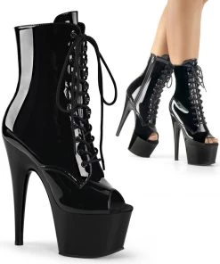 Pleaser Direct Larger Size Shoes Adore 1021 Black Patent Peep Toe Boots
