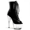 Pleaser Direct Adore 1021 Black Patent & Clear Peep Toe Boots
