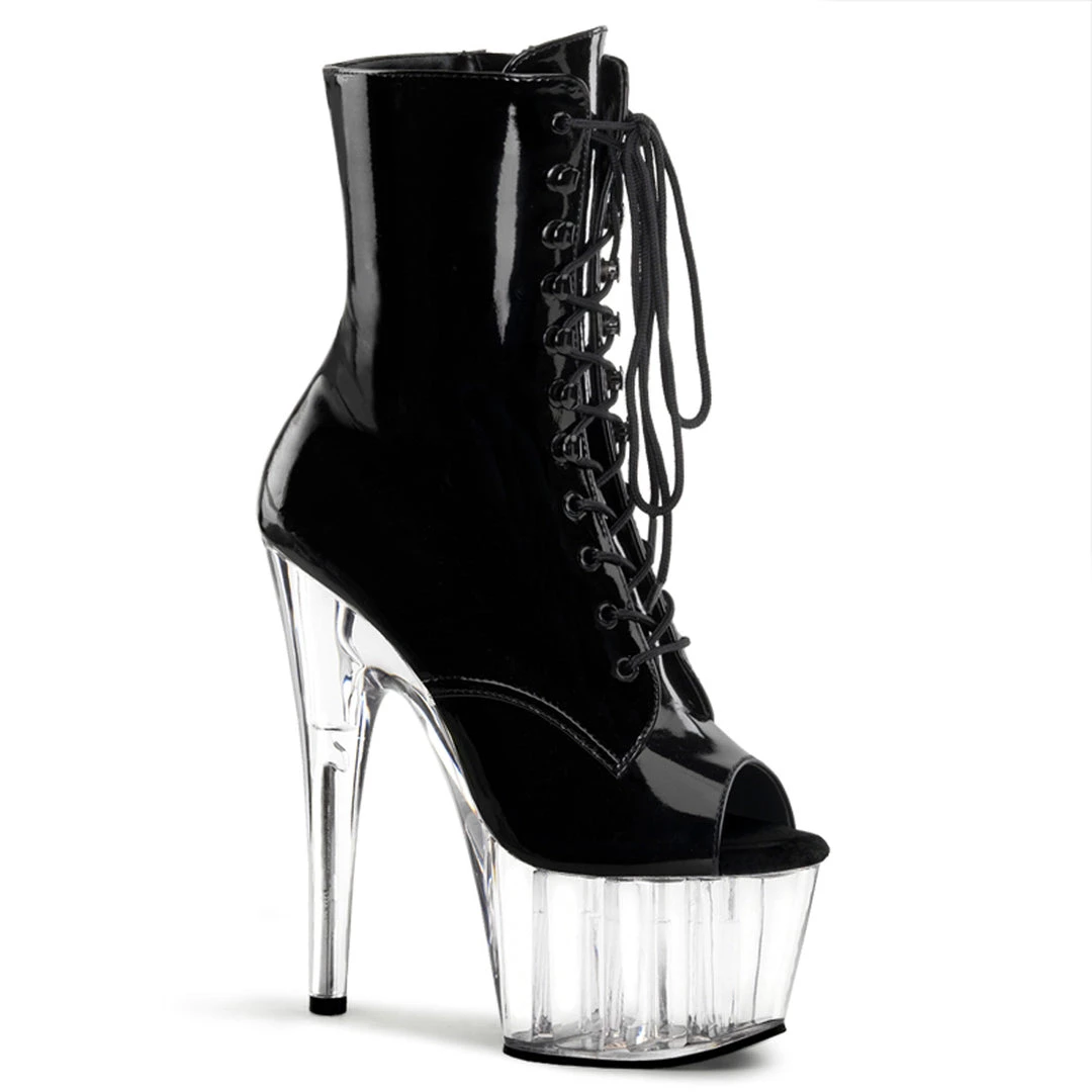 Pleaser Direct Adore 1021 Black Patent & Clear Peep Toe Boots 1 Pleaser Direct Adore 1021 Black Patent & Clear Peep Toe Boots