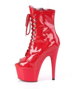 Pleaser Direct Adore 1021 Red Patent Peep Toe Ankle Boots Larger Size Shoes