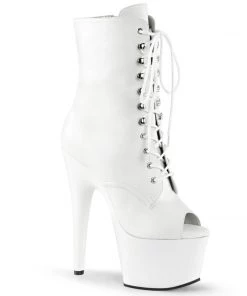 Pleaser Direct Adore 1021 White Faux Leather Peep Toe Boots