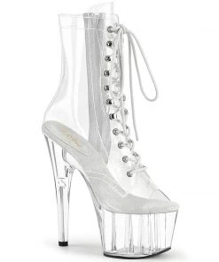 Pleaser Direct Larger Size Shoes Adore 1021C Clear Peep Toe Ankle Boots