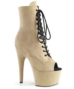 Pleaser Direct Adore 1021FS Beige Faux Suede Peep Toe Boots