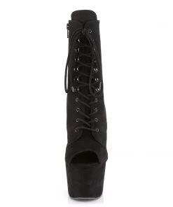 Pleaser Direct Adore 1021FS Black Faux Suede Peep Toe Boots Larger Size Shoes