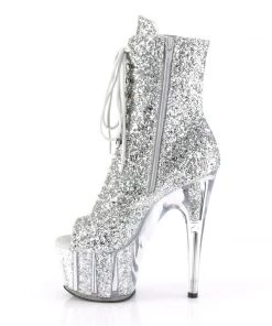 Pleaser Direct Larger Size Shoes Adore 1021G Silver Sparkly Platform Peep Toe Boots