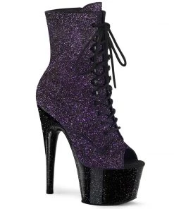 Pleaser Direct Larger Size Shoes Adore 1021MG Purple Sparkly Platform Peep Toe Ankle Boots