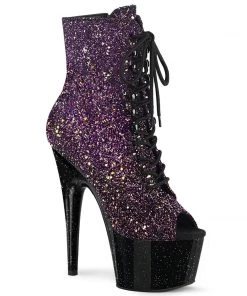Pleaser Direct Larger Size Shoes Adore 1021OMBG Purple Glitter Peep Toe Ankle Boots