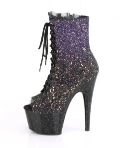 Pleaser Direct Larger Size Shoes Adore 1021OMBG Purple Glitter Peep Toe Ankle Boots