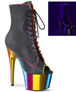 Pleaser Direct Larger Size Shoes Adore 1021RC-02 Rainbow & Black Matte Ankle Boots