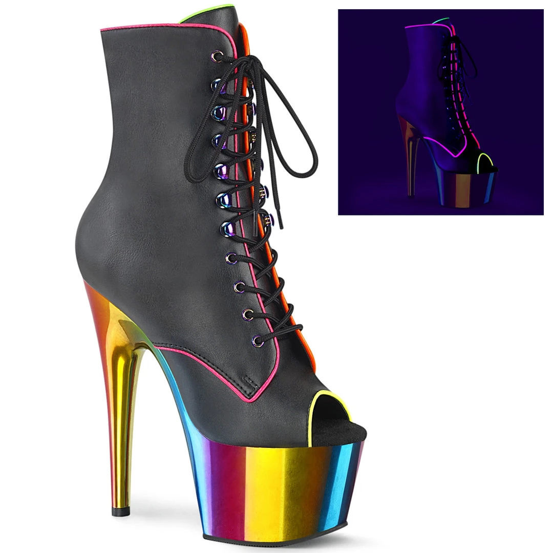 Pleaser Direct Larger Size Shoes Adore 1021RC-02 Rainbow & Black Matte Ankle Boots 1 Pleaser Direct Larger Size Shoes Adore 1021RC-02 Rainbow & Black Matte Ankle Boots