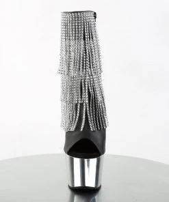 Pleaser Direct Glitter Shoes Adore 1024RFS Black Faux Leather And Chrome Rhinestone Boots