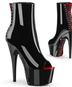Pleaser Direct Adore 1025 Black And Red Peep Toe Ankle Boots Platform Shoes