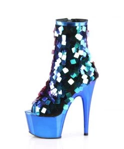 Pleaser Direct Larger Size Shoes Adore 1031SQ Green & Royal Blue Sequin Ankle Boots