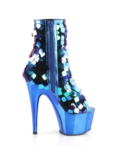 Pleaser Direct Larger Size Shoes Adore 1031SQ Green & Royal Blue Sequin Ankle Boots