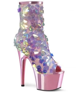 Pleaser Direct Larger Size Shoes Adore 1031SQ Opal & Pink Sequin Ankle Boots