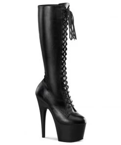 Pleaser Direct Adore 2023 Black Faux Leather Vegan Knee High Boots
