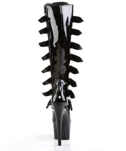 Pleaser Direct Larger Size Shoes Adore 2043 Black Patent Buckles Vegan Knee High Boots