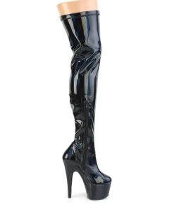Pleaser Direct Larger Size Shoes Adore 3000HWR Black Patent Thigh High Platform Boots