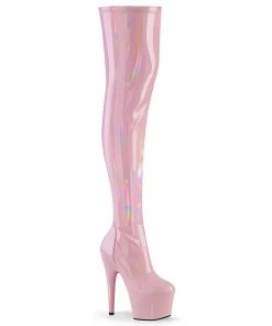 Pleaser Direct Adore 3000HWR Baby Pink Patent Thigh High Platform Boots