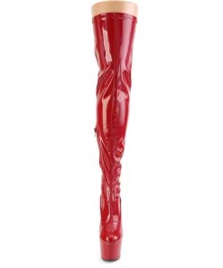 Pleaser Direct Larger Size Shoes Adore 3000HWR Red Patent Thigh High Platform Boots