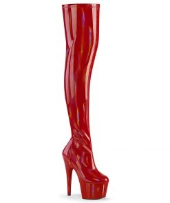 Pleaser Direct Larger Size Shoes Adore 3000HWR Red Patent Thigh High Platform Boots