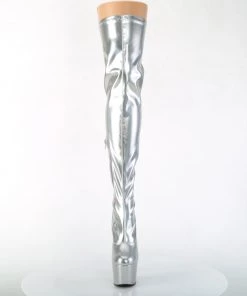 Pleaser Direct Larger Size Shoes Adore 3000HWR Silver Patent Thigh High Platform Boots