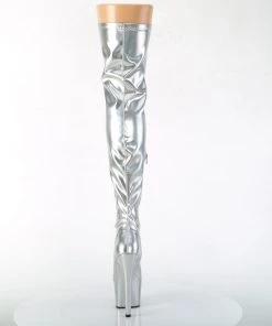 Pleaser Direct Larger Size Shoes Adore 3000HWR Silver Patent Thigh High Platform Boots