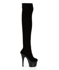 Pleaser Direct Larger Size Shoes Adore 3002 Black Velvet Thigh High Platform Boots