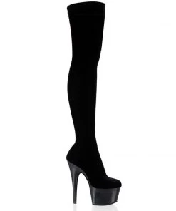Pleaser Direct Larger Size Shoes Adore 3002 Black Velvet Thigh High Platform Boots