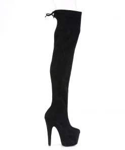 Pleaser Direct Adore 3008 Black Faux Suede Thigh High Boots Larger Size Shoes