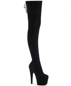 Pleaser Direct Adore 3008 Black Faux Suede Thigh High Boots Larger Size Shoes