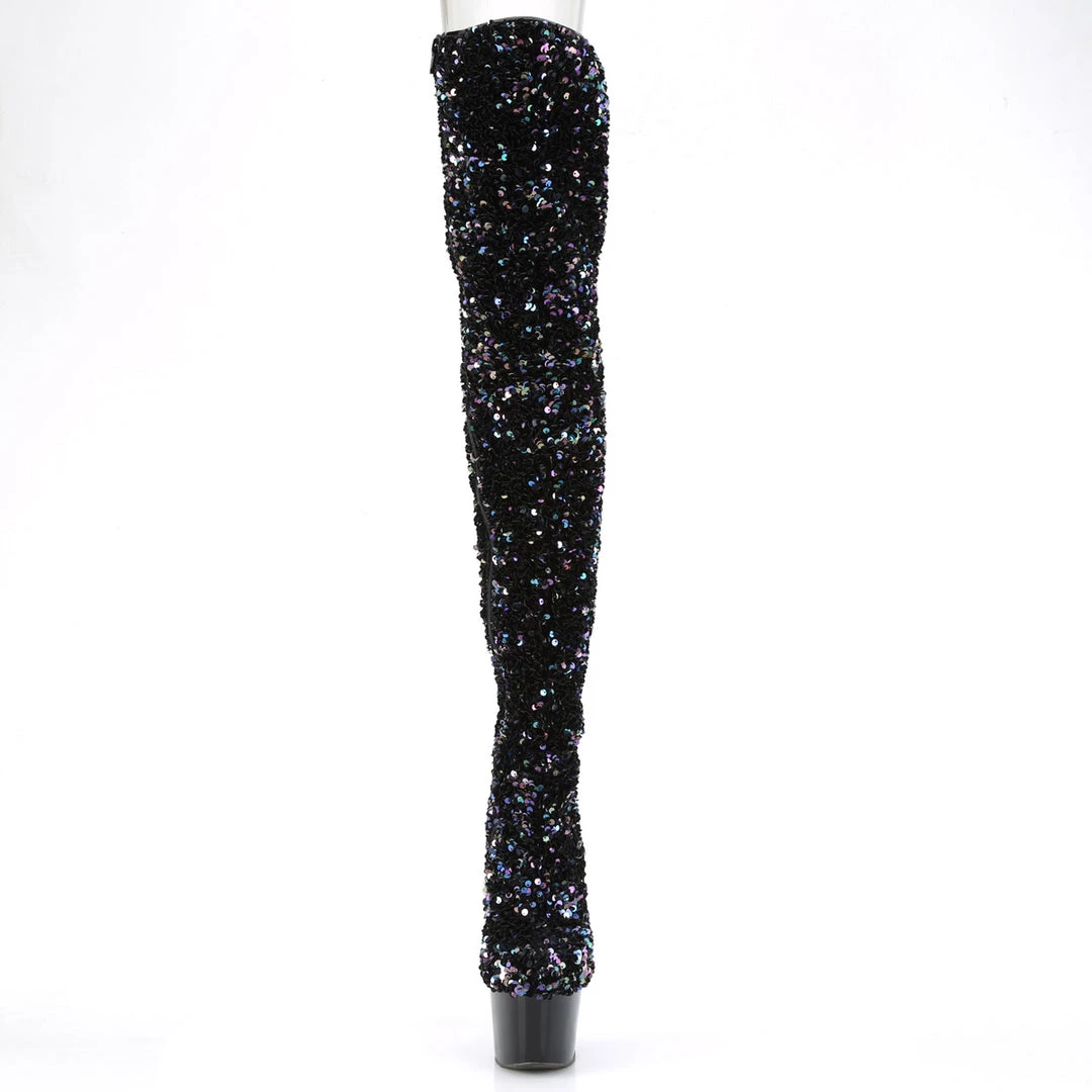 Pleaser Direct Larger Size Shoes Adore 3020 Black Glitter Thigh High Boots 2 Pleaser Direct Larger Size Shoes Adore 3020 Black Glitter Thigh High Boots