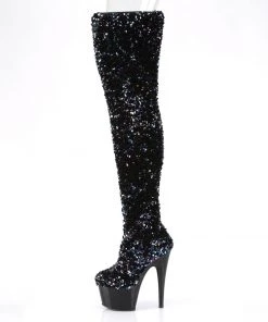 Pleaser Direct Larger Size Shoes Adore 3020 Black Glitter Thigh High Boots 7 Pleaser Direct Larger Size Shoes Adore 3020 Black Glitter Thigh High Boots