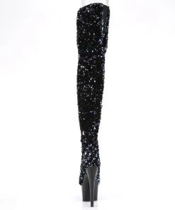Pleaser Direct Larger Size Shoes Adore 3020 Black Glitter Thigh High Boots 8 Pleaser Direct Larger Size Shoes Adore 3020 Black Glitter Thigh High Boots