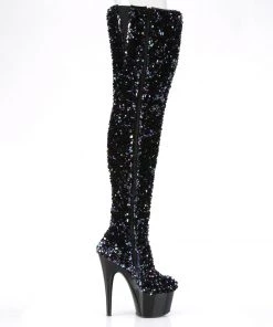Pleaser Direct Larger Size Shoes Adore 3020 Black Glitter Thigh High Boots 9 Pleaser Direct Larger Size Shoes Adore 3020 Black Glitter Thigh High Boots