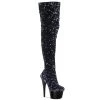 Pleaser Direct Larger Size Shoes Adore 3020 Black Glitter Thigh High Boots