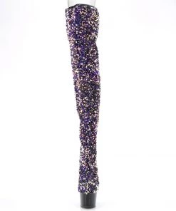 Pleaser Direct Adore 3020 Purple Glitter Thigh High Boots Larger Size Shoes