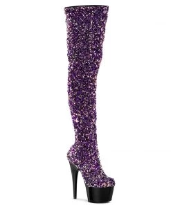 Pleaser Direct Adore 3020 Purple Glitter Thigh High Boots Larger Size Shoes