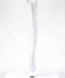 Pleaser Direct Adore 3020 White Glitter Thigh High Boots