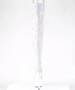 Pleaser Direct Adore 3020 White Glitter Thigh High Boots