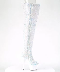 Pleaser Direct Adore 3020 White Glitter Thigh High Boots